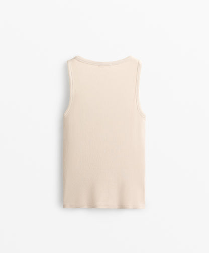 Sleeveless buttoned top with cotton and modal