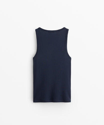 Sleeveless rib top with cotton and modal