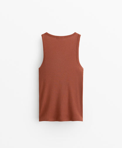 Sleeveless rib top with cotton and modal