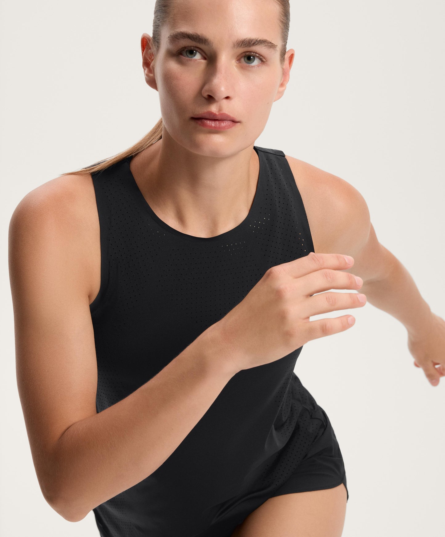 Microperforated technical sleeveless T-shirt