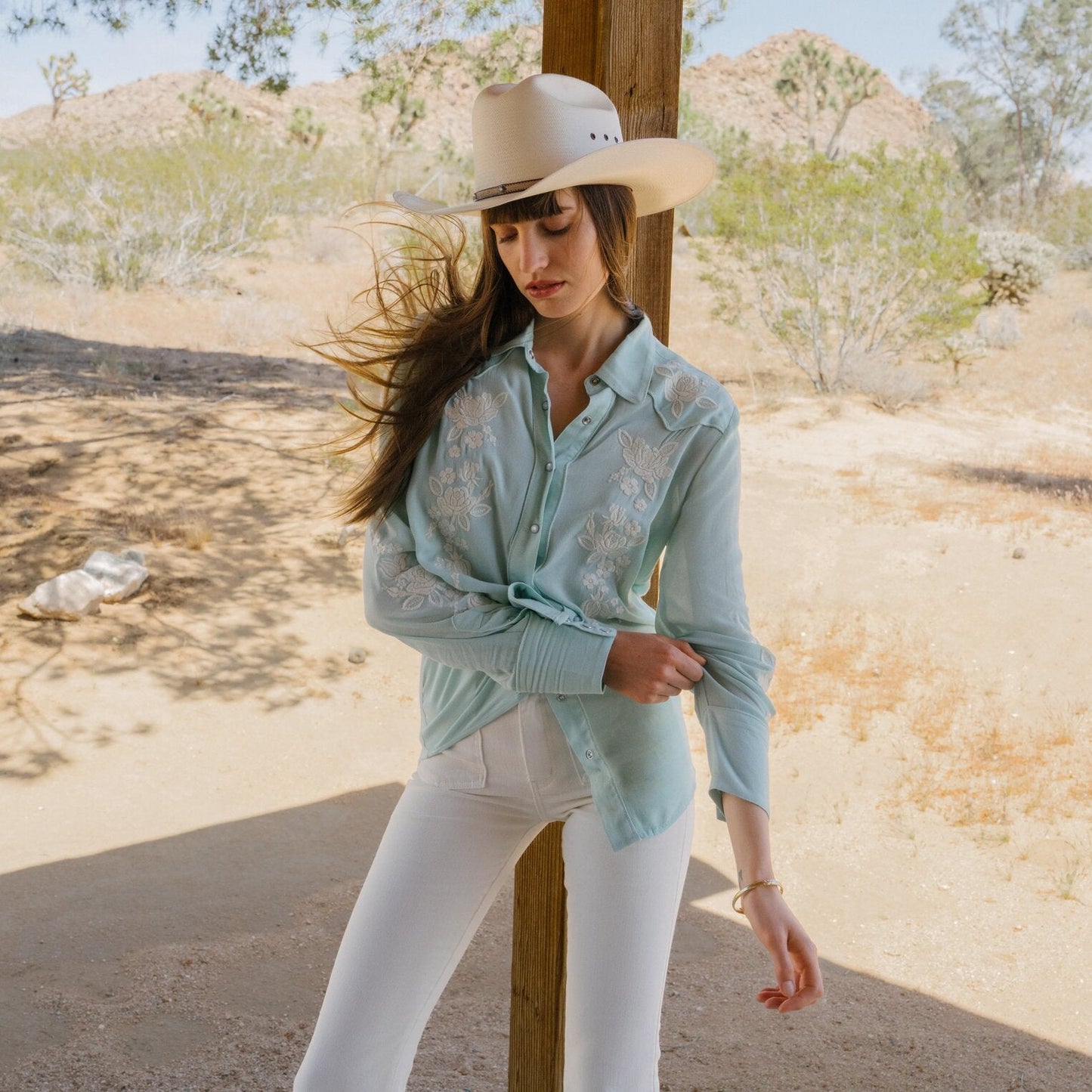 Aqua Crepe Western Shirt Women