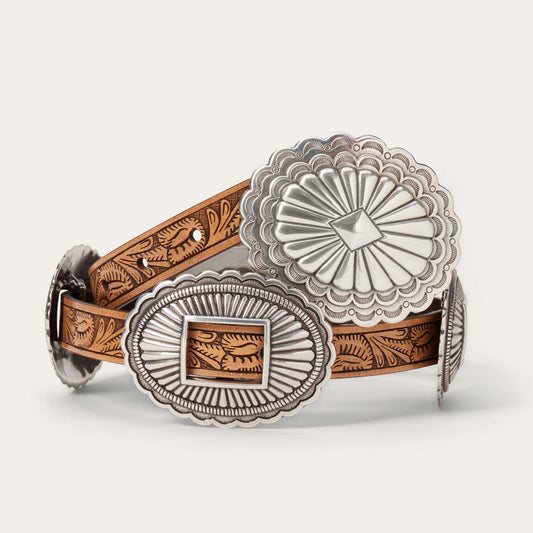 Southwestern Tooled Concho Belt Brown Women