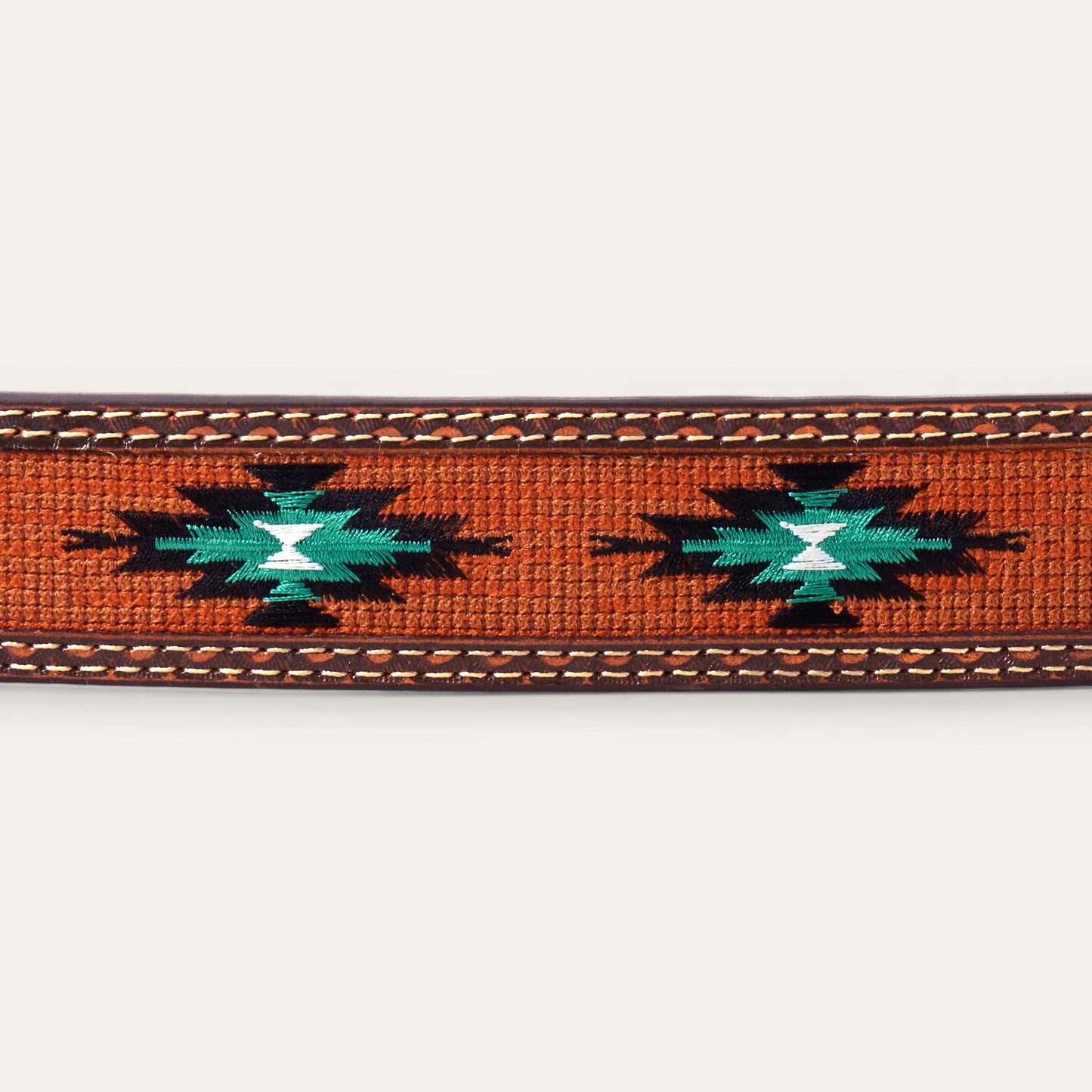 Tooled Tab Embroidered Belt Tan Women