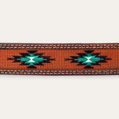 Tooled Tab Embroidered Belt Tan Women