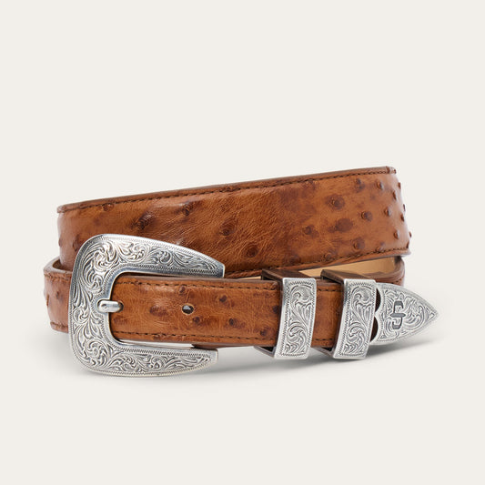 Ostrich Tapered Tab Belt Antique Cognac Women