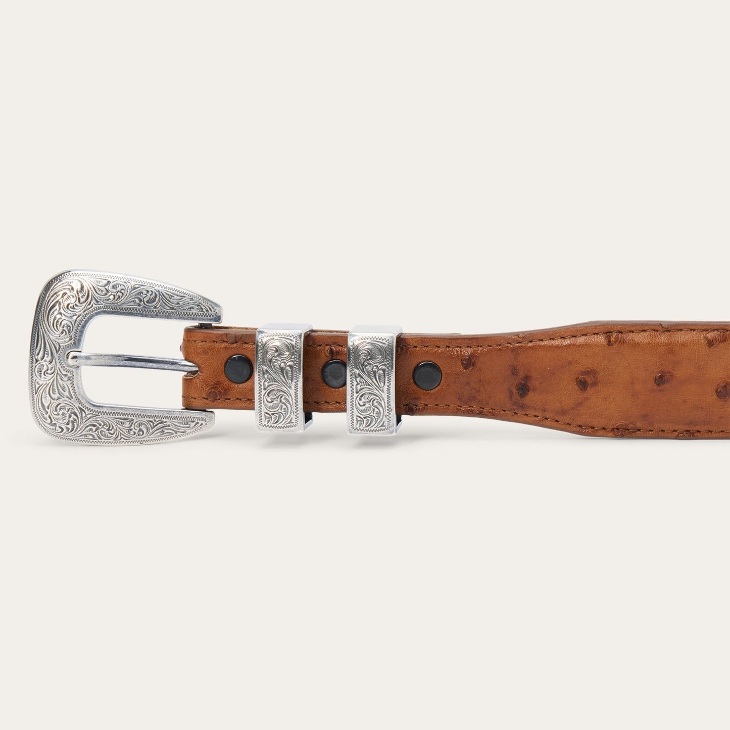Ostrich Tapered Tab Belt Antique Cognac Women