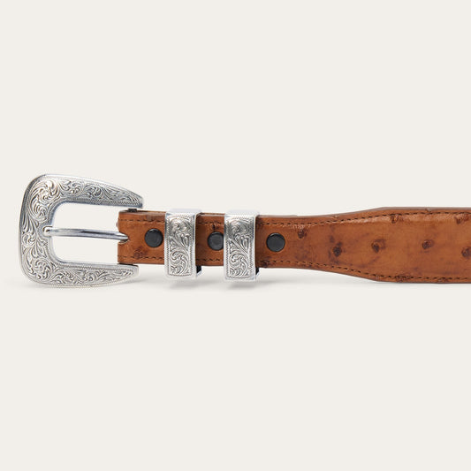 Ostrich Tapered Tab Belt Antique Cognac Women