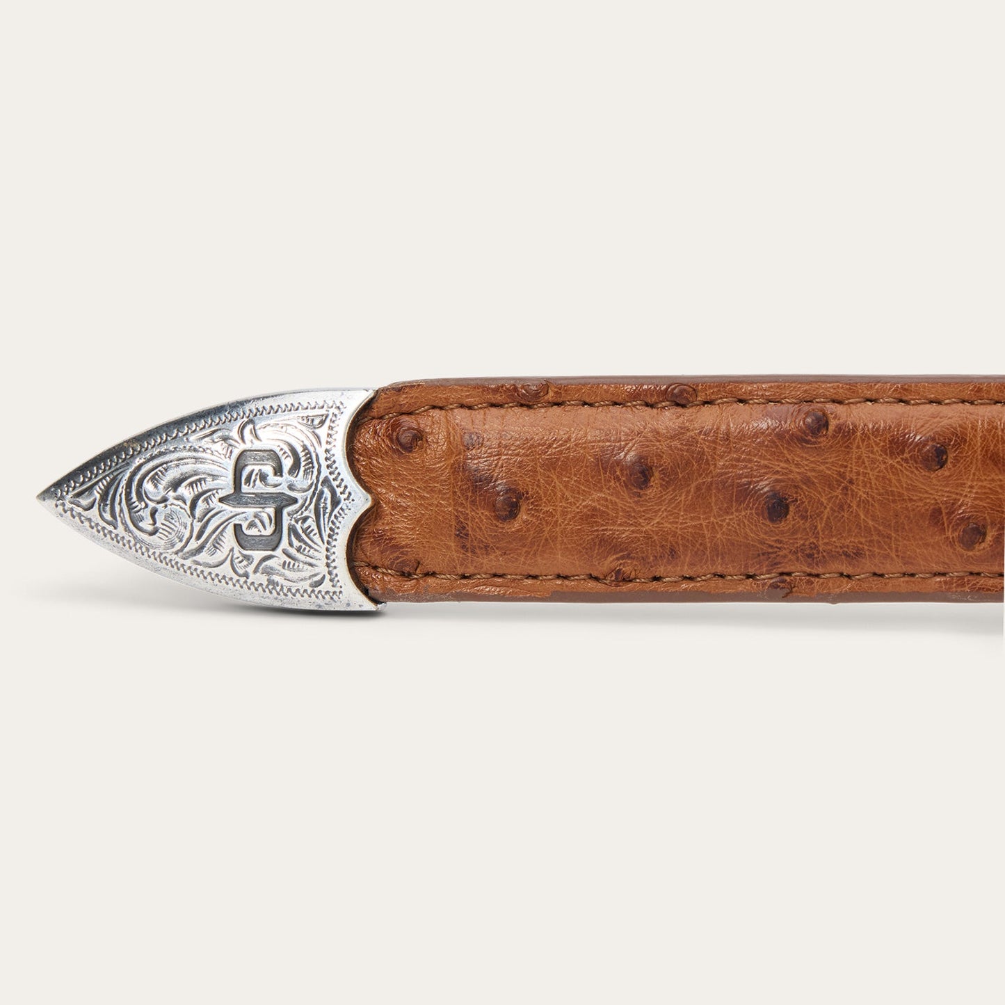 Ostrich Tapered Tab Belt Antique Cognac Women