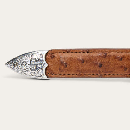 Ostrich Tapered Tab Belt Antique Cognac Women