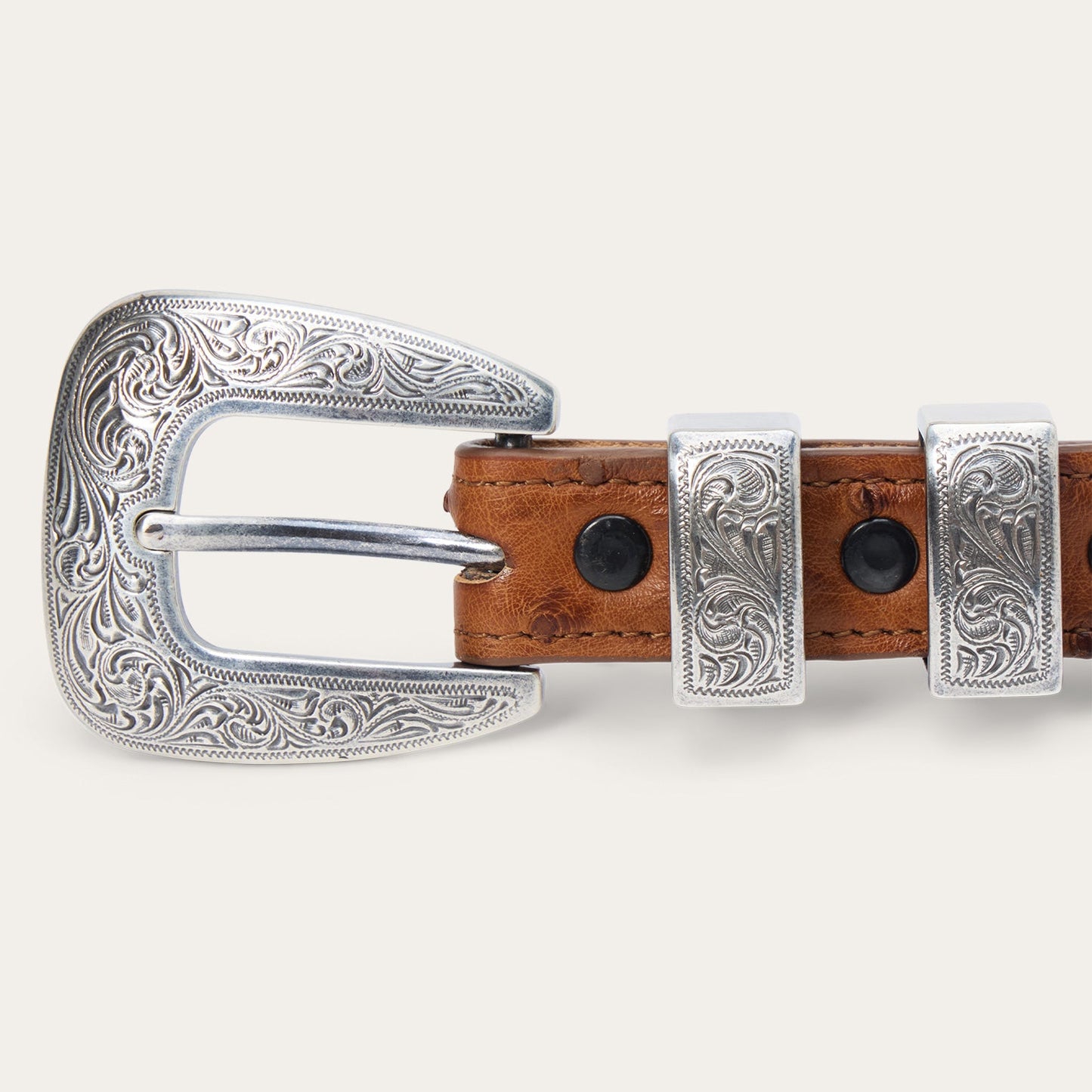 Ostrich Tapered Tab Belt Antique Cognac Women