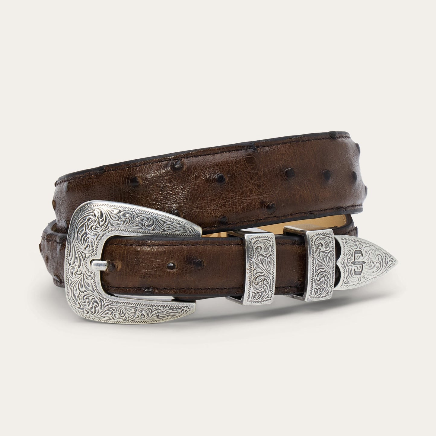 Ostrich Tapered Tab Belt Mocha Brown Women
