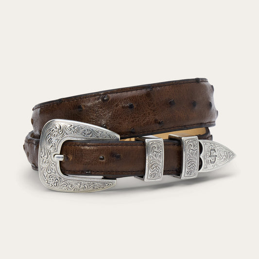 Ostrich Tapered Tab Belt Mocha Brown Women