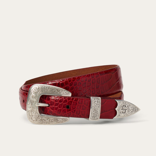 Croco Print Tapered Belt Red Women