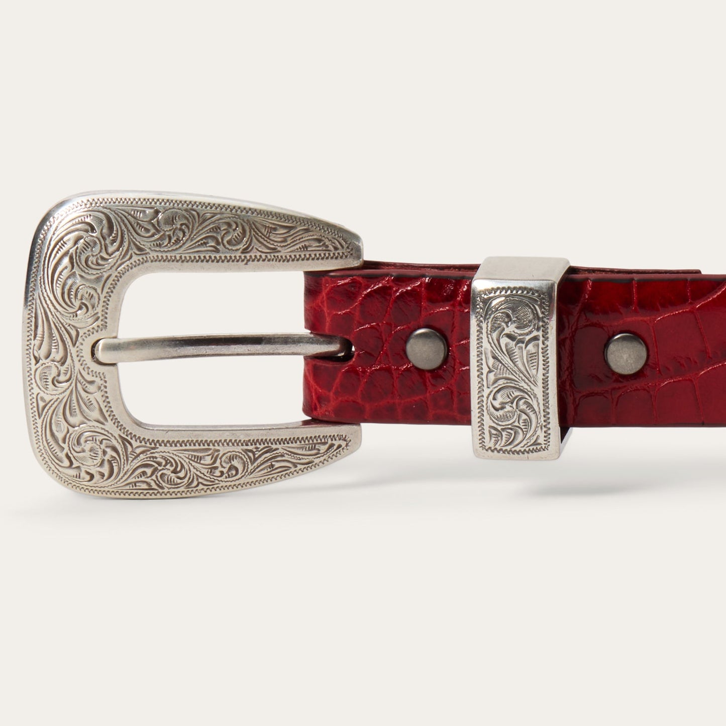 Croco Print Tapered Belt Red Women