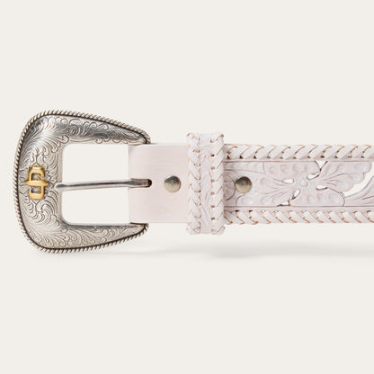Tooled Laced Edge Belt White Women