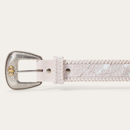 Tooled Laced Edge Belt White Women