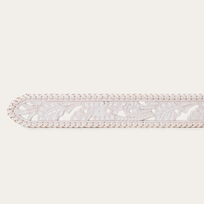 Tooled Laced Edge Belt White Women