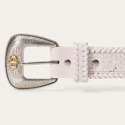 Tooled Laced Edge Belt White Women