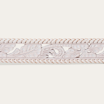 Tooled Laced Edge Belt White Women