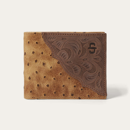 Tooled Embossed Ostrich BiFold Wallet Brown / California Nut