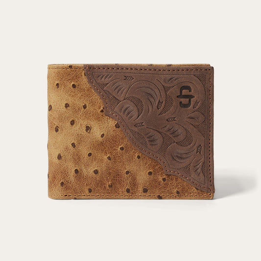 Tooled Embossed Ostrich BiFold Wallet Brown / California Nut