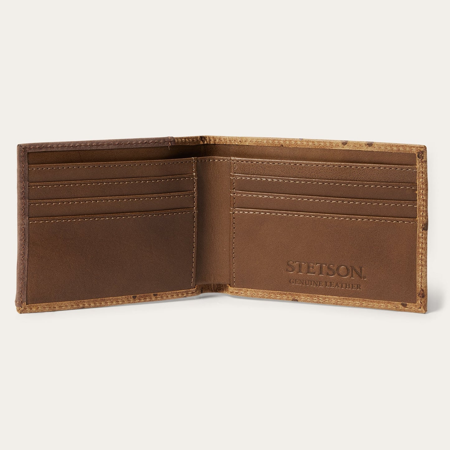 Tooled Embossed Ostrich BiFold Wallet Brown / California Nut
