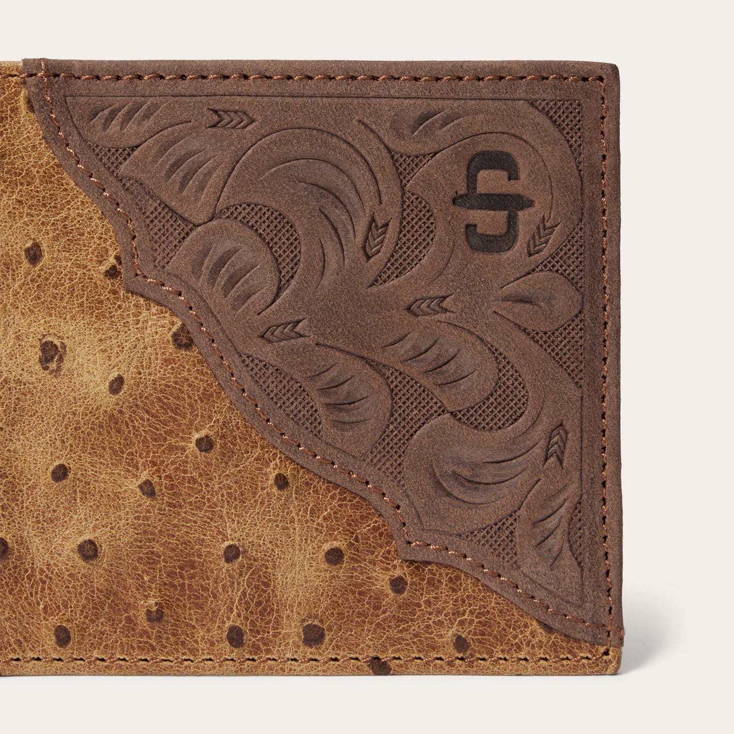 Tooled Embossed Ostrich BiFold Wallet Brown / California Nut