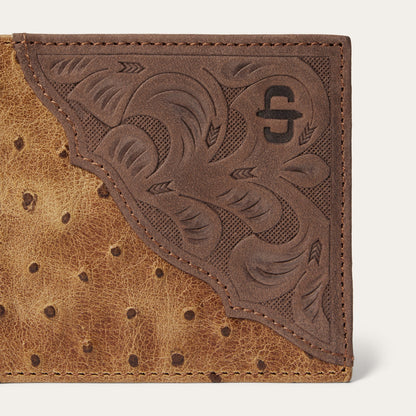 Tooled Embossed Ostrich BiFold Wallet Brown / California Nut