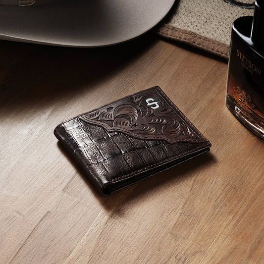Tooled Embossed Croco BiFold Wallet Brown