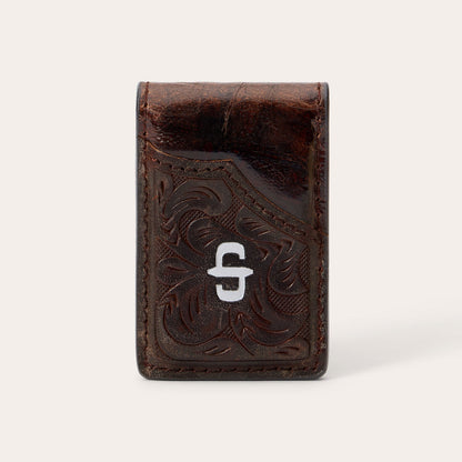 Tooled Embossed Croco Money Clip Brown