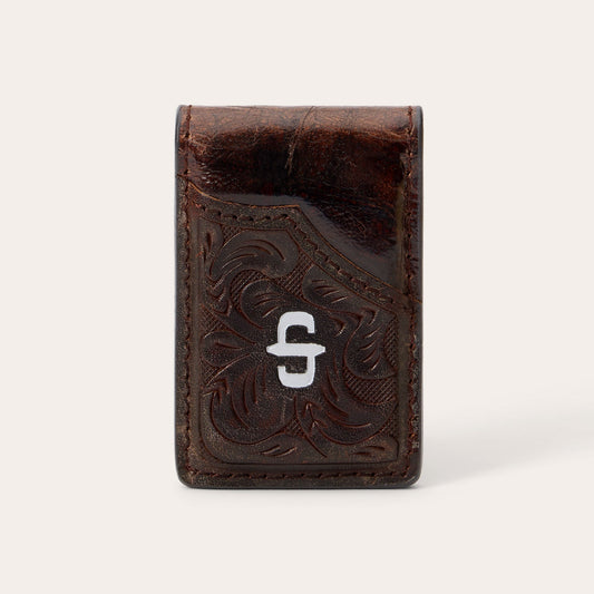Tooled Embossed Croco Money Clip Brown