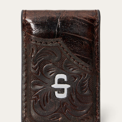 Tooled Embossed Croco Money Clip Brown