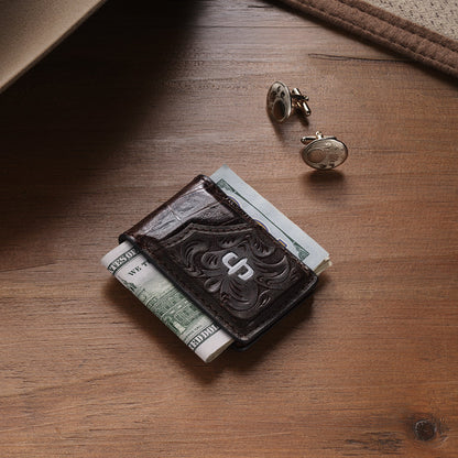 Tooled Embossed Croco Money Clip Brown