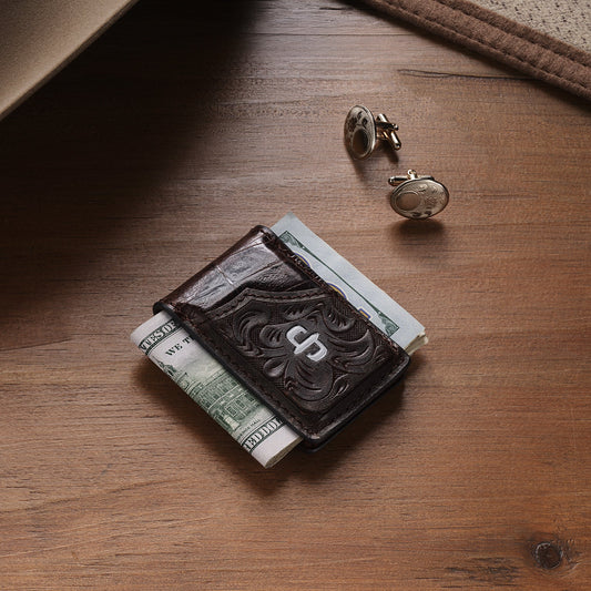Tooled Embossed Croco Money Clip Brown