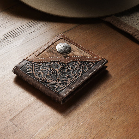 HairOnHide Concho BiFold Wallet Vintage Brown