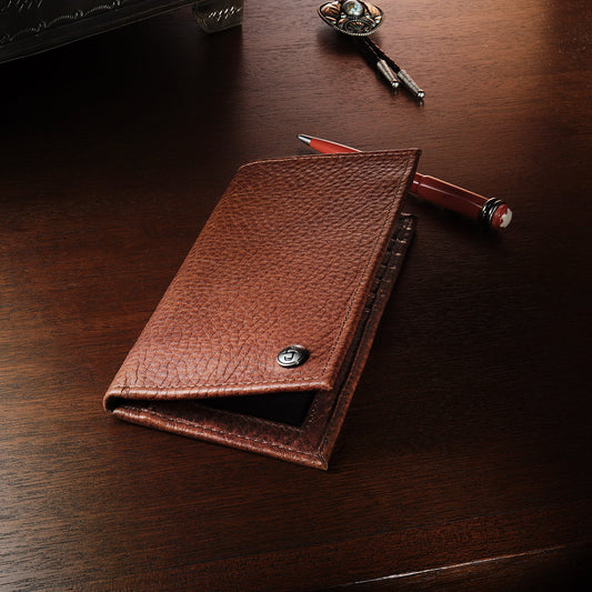 Bison Leather Rivet Checkbook Wallet Hazelnut Bison