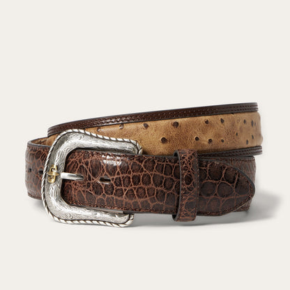 Ostrich Print Croco Embossed Western Tabs Belt Cognac/California Nut Men