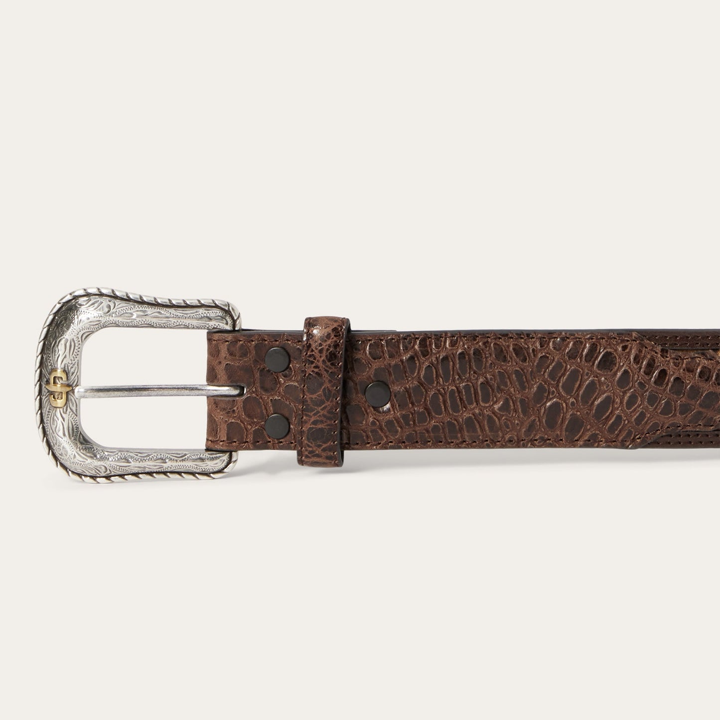 Ostrich Print Croco Embossed Western Tabs Belt Cognac/California Nut Men