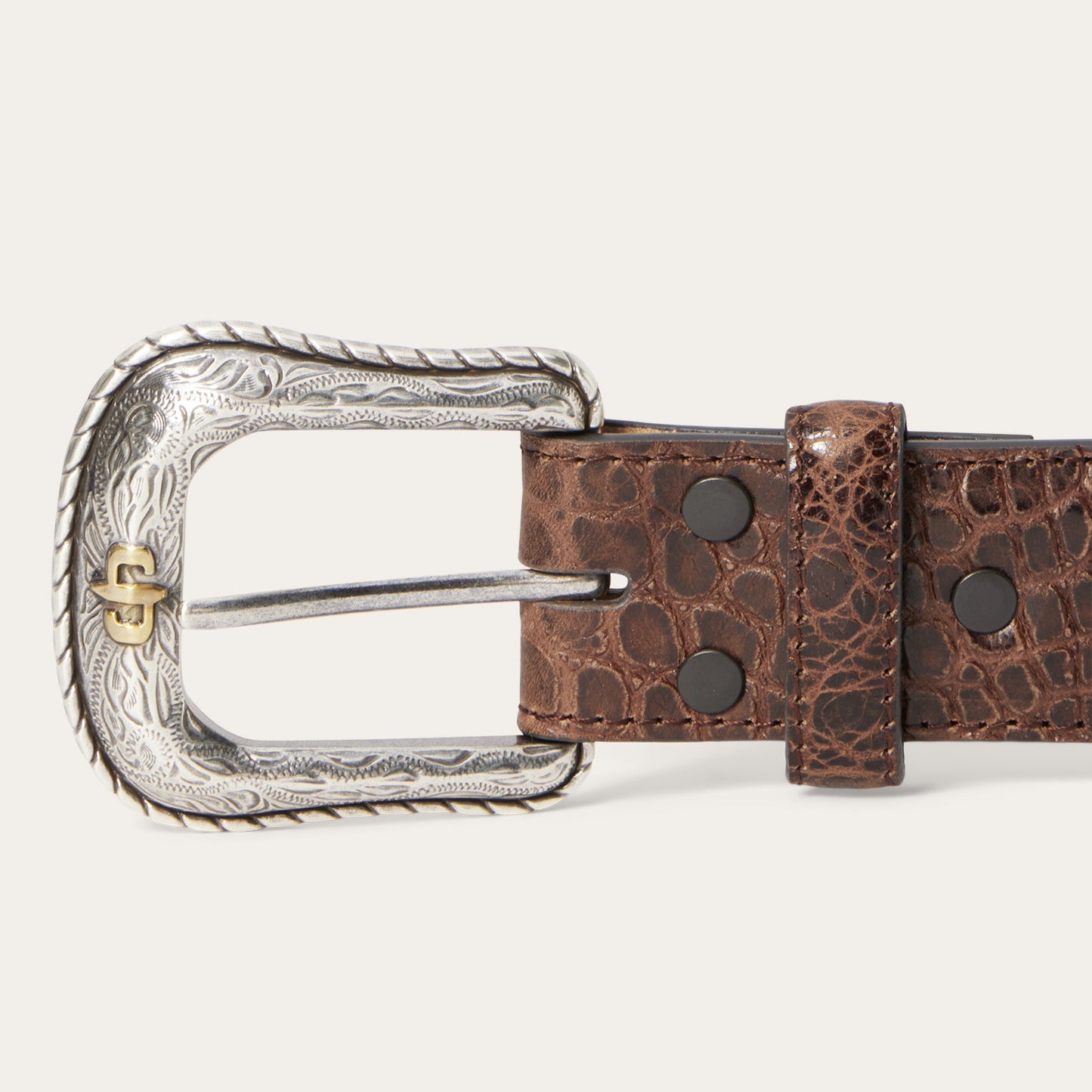 Ostrich Print Croco Embossed Western Tabs Belt Cognac/California Nut Men