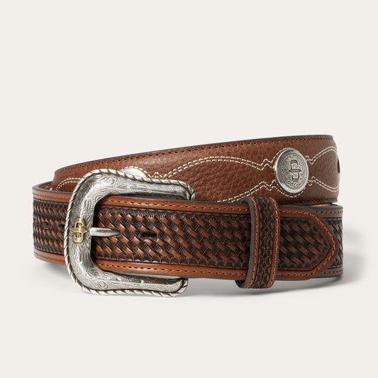 Pebble Leather Basket Weave Tabs Belt Natural/Brown Men