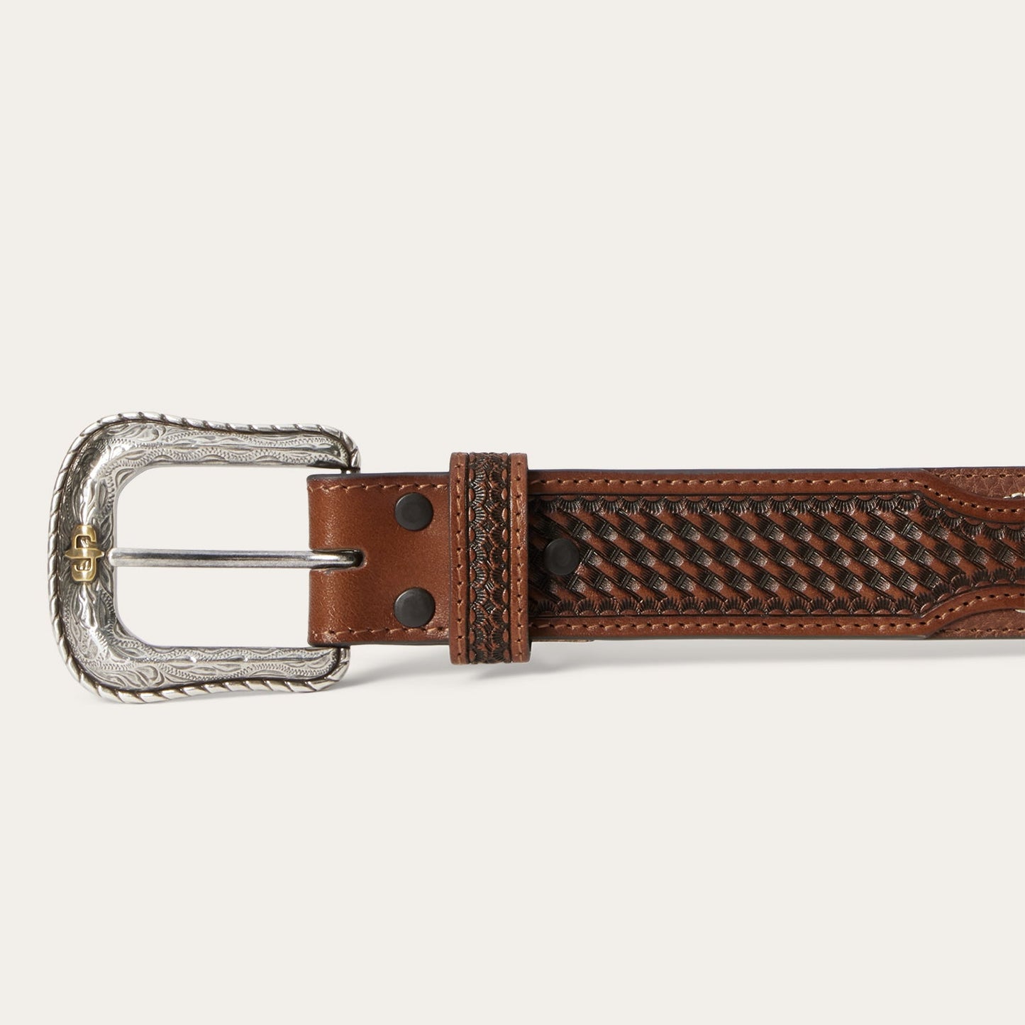 Pebble Leather Basket Weave Tabs Belt Natural/Brown Men