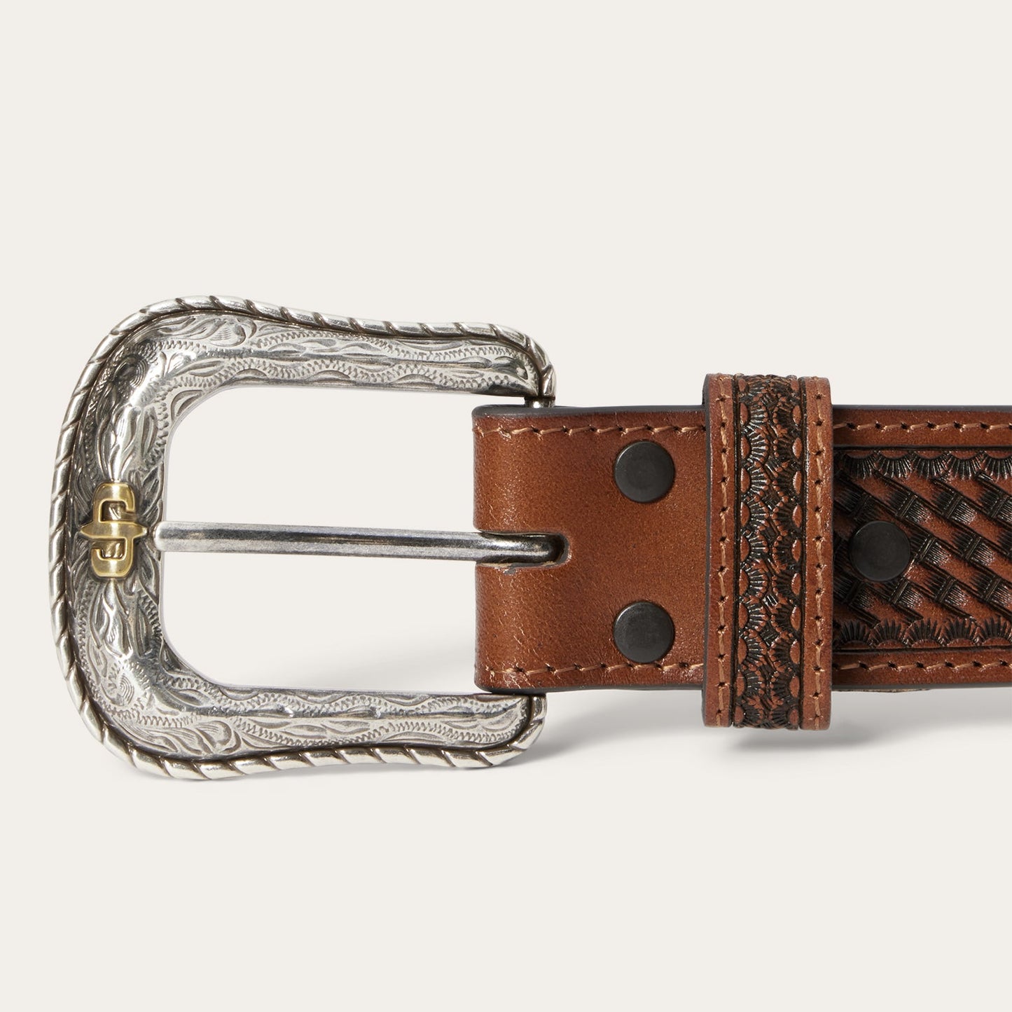 Pebble Leather Basket Weave Tabs Belt Natural/Brown Men