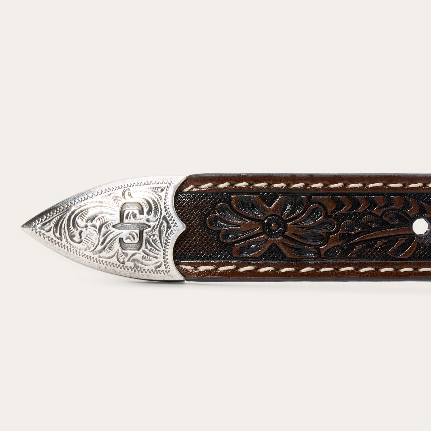 Tooled Tapered Belt Brown/Sand Men