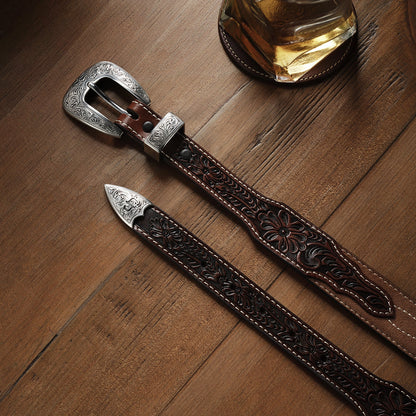 Tooled Tapered Belt Brown/Sand Men