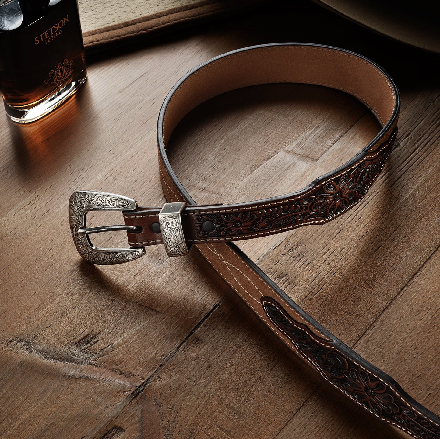 Tooled Tapered Belt Brown/Sand Men