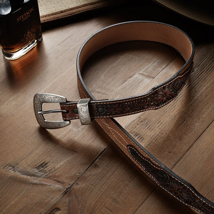 Tooled Tapered Belt Brown/Sand Men