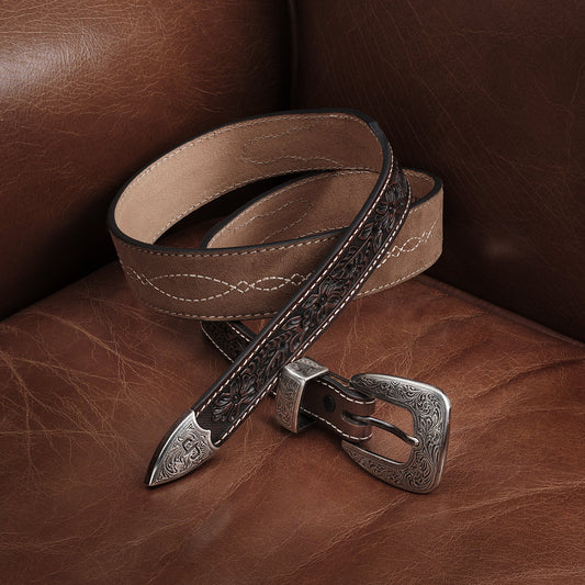 Tooled Tapered Belt Brown/Sand Men