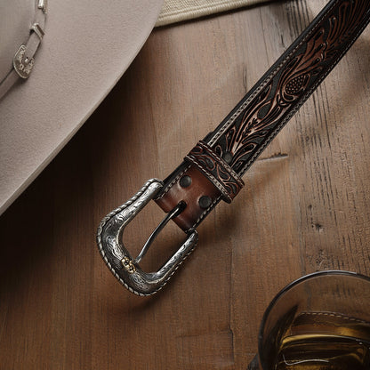 Tooled Belt Dark Brown Men