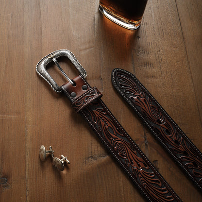Tooled Belt Dark Brown Men