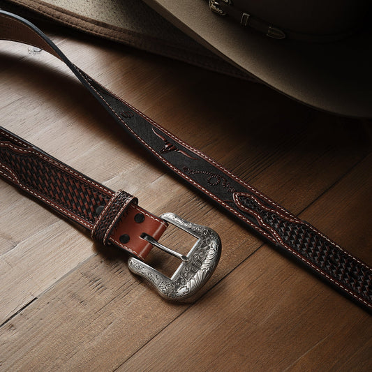 Western Icons Tooled Belt Cognac Men